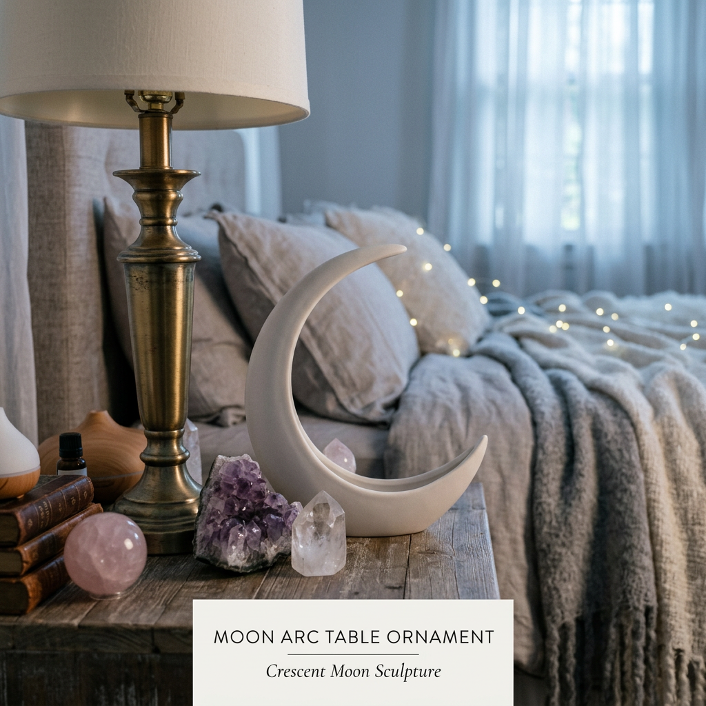 Moon Arc Table Ornament - 卧室床头柜场景