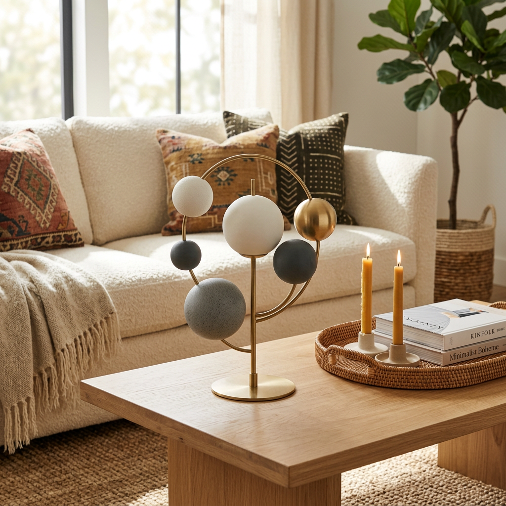Balanced Orb Shelf Sculpture - 客厅茶几场景