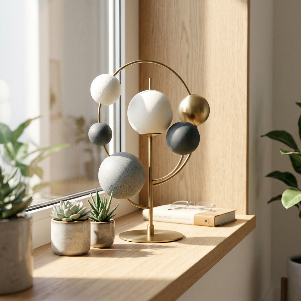 Balanced Orb Shelf Sculpture - 窗台场景