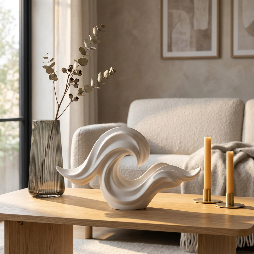 Flowing Wave Shelf Sculpture - 客厅边桌场景