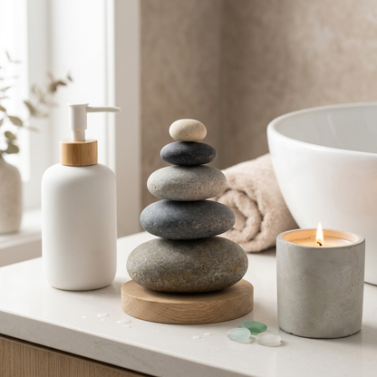 Stacked Pebble Display Object - 浴室台面场景