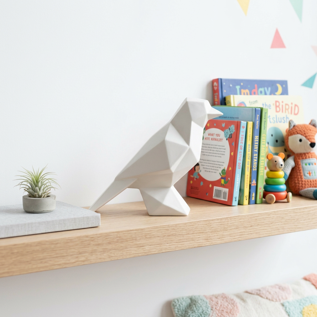 Geometric Bird Shelf Ornament - 儿童房书架场景