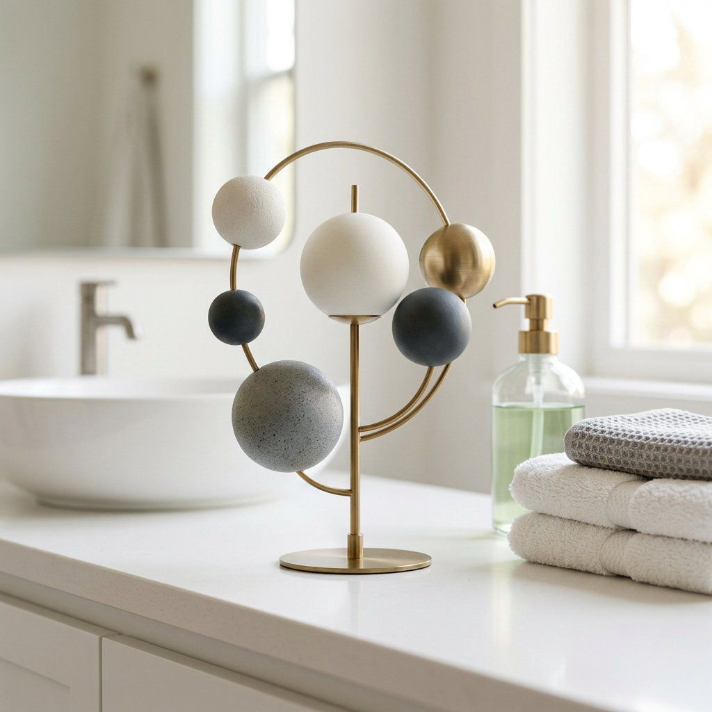Balanced Orb Shelf Sculpture - 卫浴台面场景